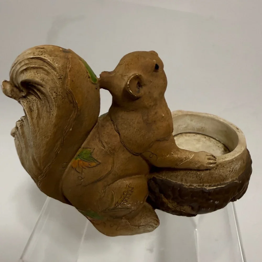 Giftcraft Squirrel Votive Candle Holder Resin‎ Autumn Leaf Figurine Brown